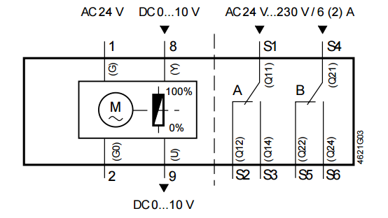 Схема электроподключения привода Siemens GEB 161.1E Схема соединения для привода Siemens GEB 161.1E